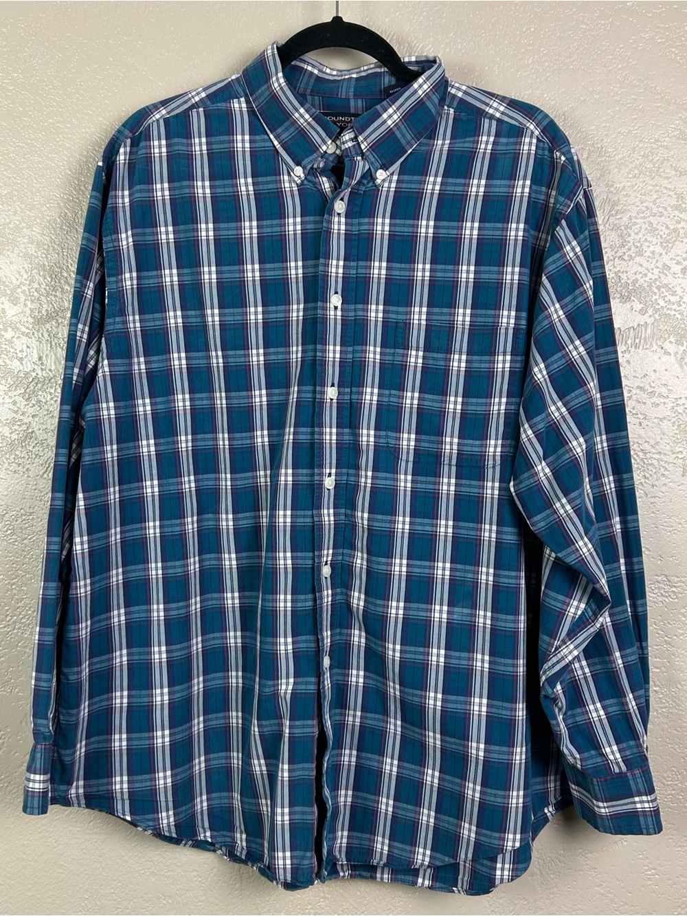 5 for $30Roundtree & Yorke Teal and White Plaid Button-Down Shirt